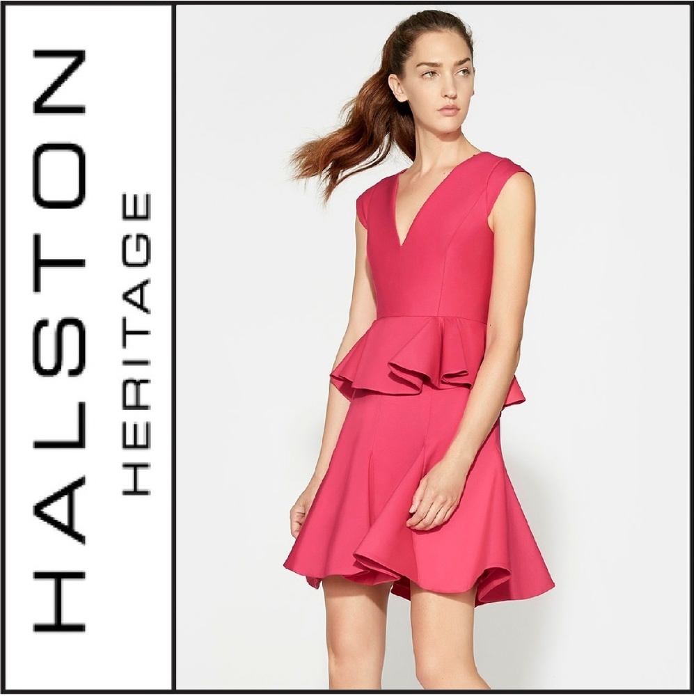 NWT { Halston Heritage } Cap Sleeve Peplum Dress